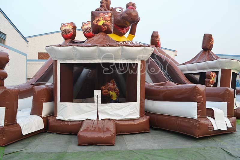 Amusement Park Inflatable Jumping Castle With Three Slides