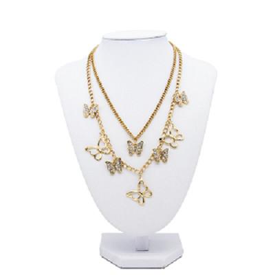 Layered Custom Fashion Chain Necklace Transparent Rhinestone Butterfly Gold