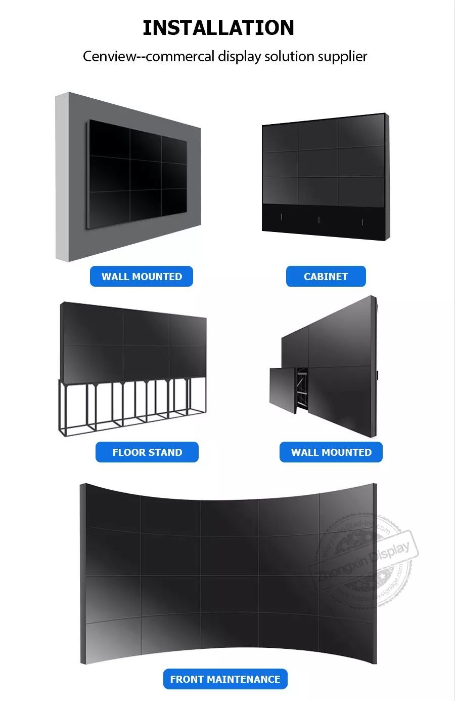 High Definition 46" 1.7mm bezel LCD DID Video wall 3x3 for Seamless Video Wall Panel Size