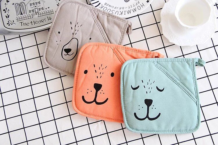 Ribbed Kitchen Oven Glove Printed Cotton Oven Mitts 25*15cm