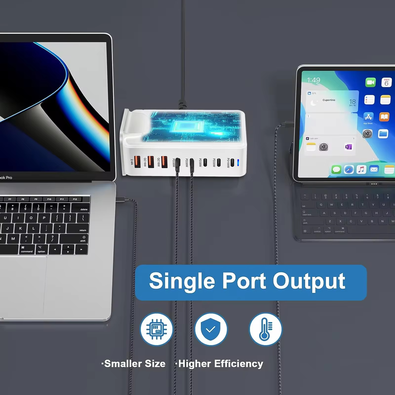 268w GAN Multiple Ports Usb 5c 3a Desktop Laptop Power Adapter with ABS PC Material
