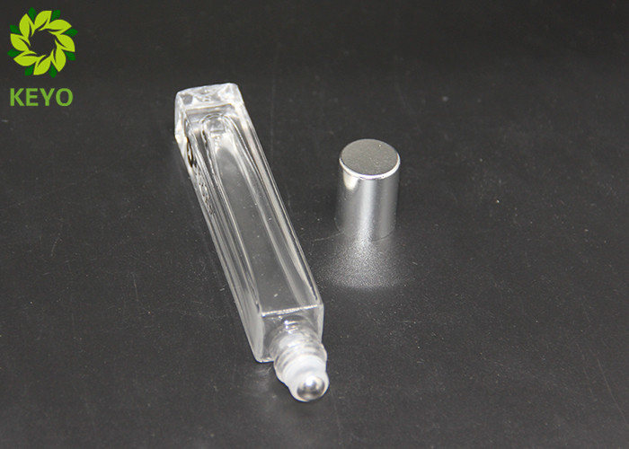 10ml Thick Bottom Empty Square Roll On Glass Bottles With Silver Aluminum Cap