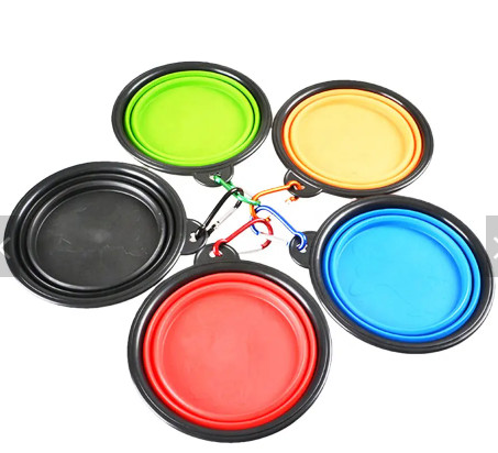 TPE Rubber Slow Feeder Dog Bowl Collapsible Silicone Portable Foldable Raised Dog Bowls