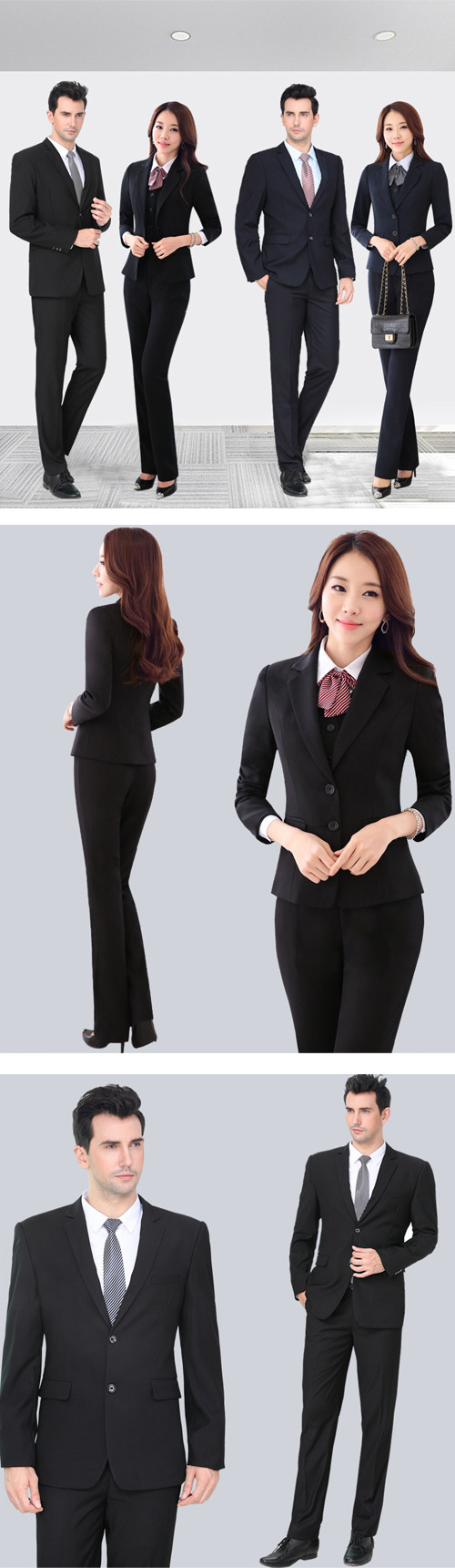 65% Polyester Balck Color Business Suit For Men And Women With Two Buckles