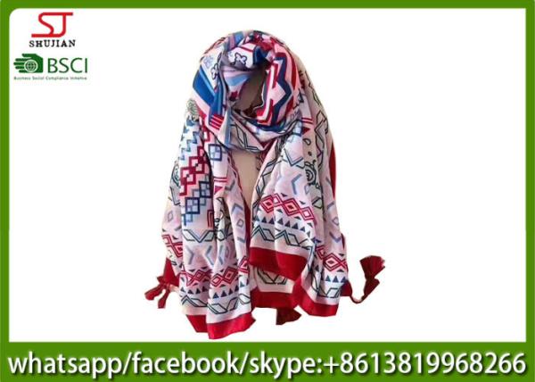 China manufactuer women lady national style print scarf wavy floral tassel