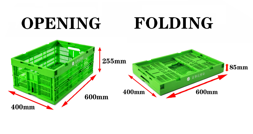 600x400x255mm Plastic Folding Box Pallet Optimal Air Circulation Fruits Organizer