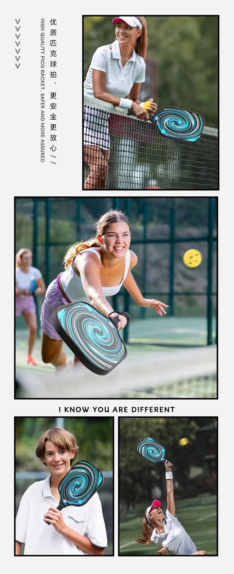 Lightweight Durable Carton Fiber Pickleball Paddles Set Of 4 With Balls And Carry Case