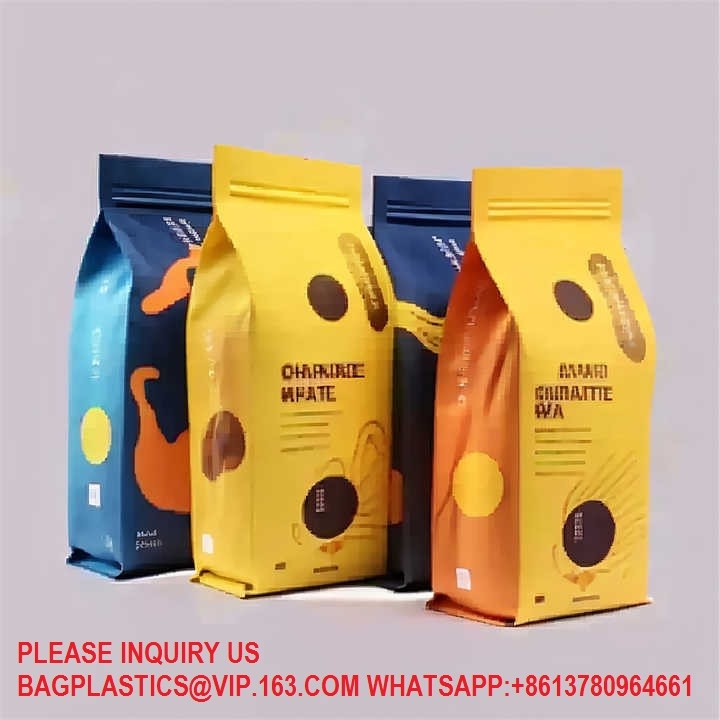 Custom Logo Matt Black Coffee Beans Yam Flour Cassava Flakes Aluminum Foil Flat Bottom