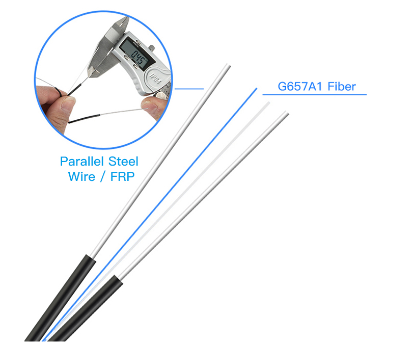 Single Mode FTTH Drop Cable Galvanized Steel Wire 1 2 4 Core G652 G652d G657a G657a2