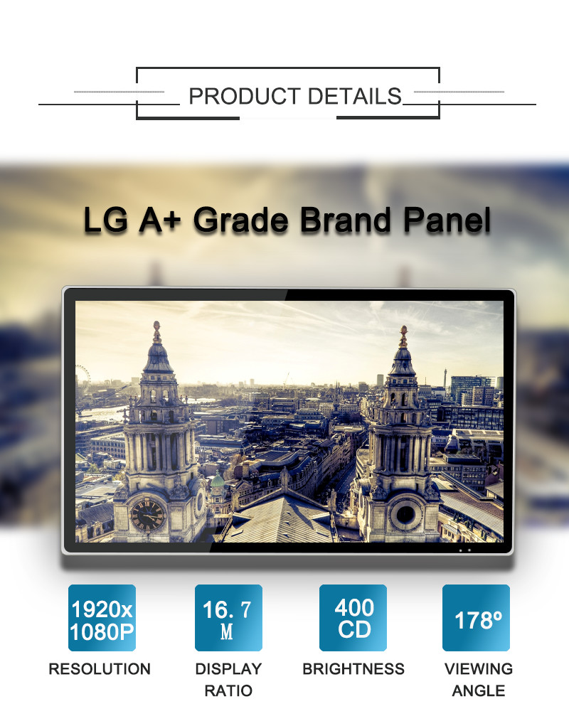 Aluminum Frame 1080P 350Nits Shopping Mall Digital Signage , Wallboard Digital Signage
