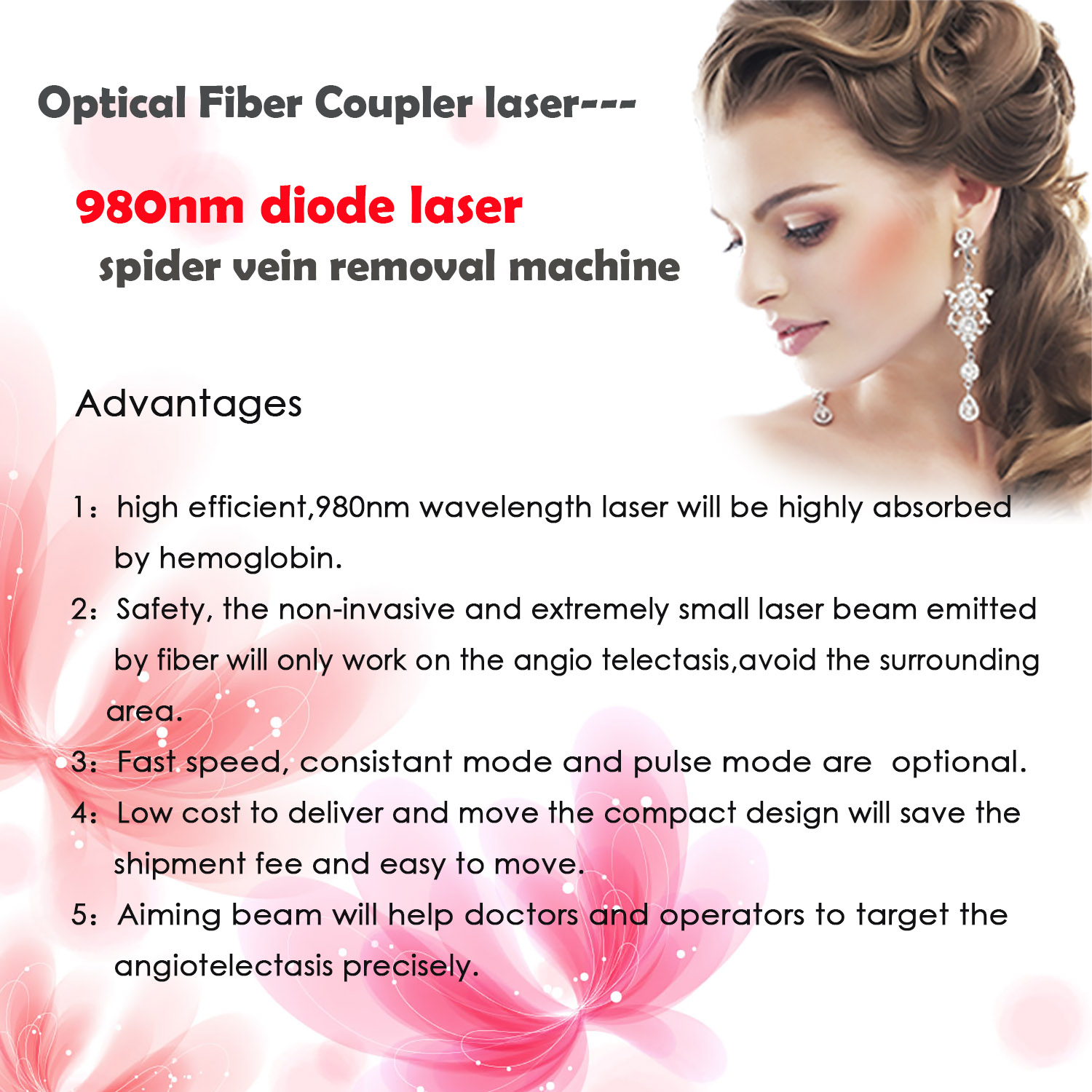 Fiber Vascular Laser Spider Vein Removal Machine 980nm Diode Blood Vessels Therapy