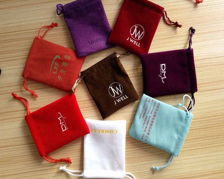 Custom Logo Printed Natural Velvet Drawstring Jewelry Pouch