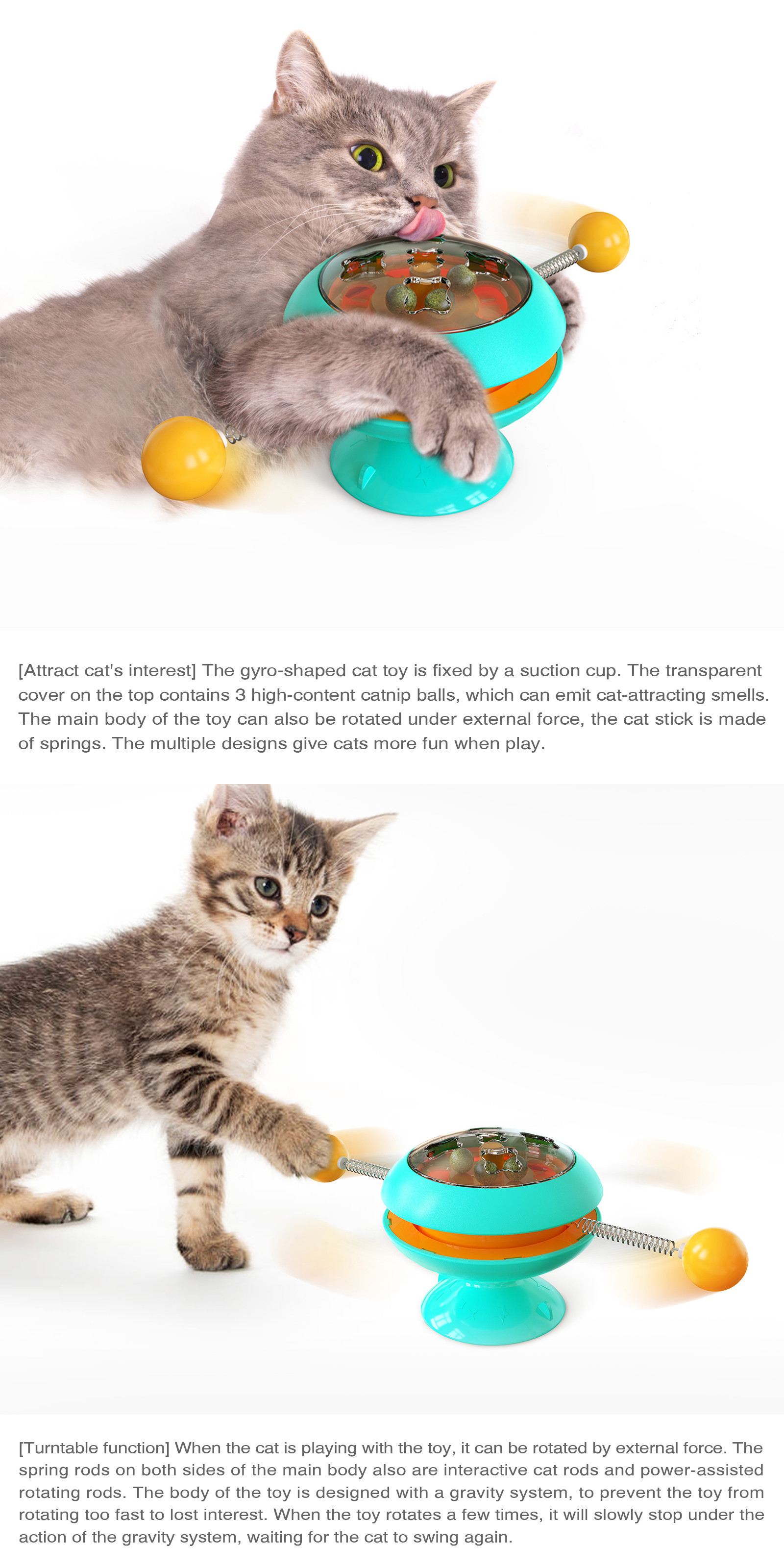 Rolling Scratching ABS Spinning Ball Cat Toy / 3 In 1 Teaser Cat Toy Improve IQ OEM
