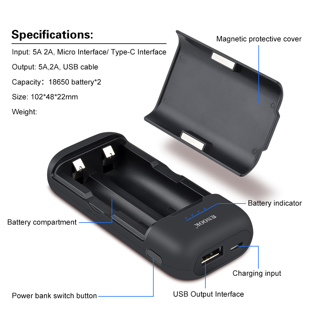 Removable 18650 21700 Lithium Ion Battery Charger Type C Fast Charging Power Bank