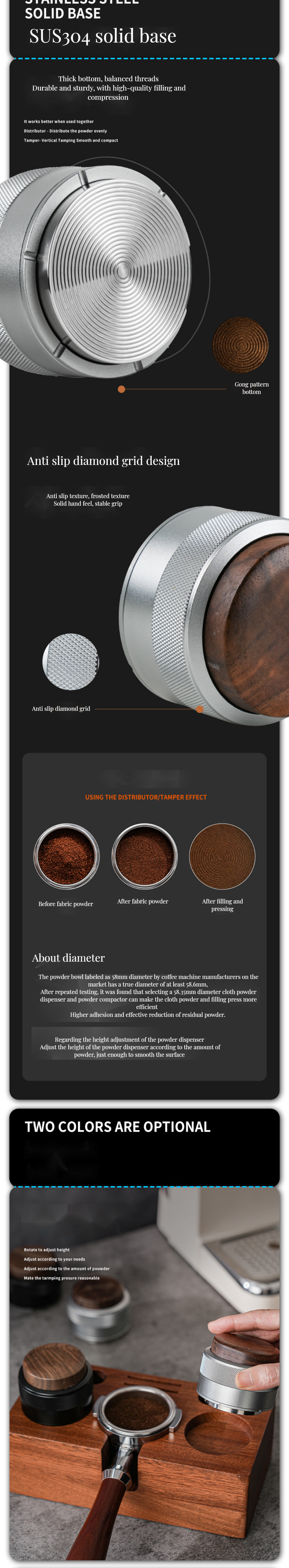 58mm 53mm 51mm Espresso Machine Wood Material Hand Press Coffee Tamper Custom Logo