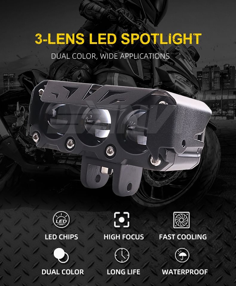 White Yellow Motorbike Headlamp LED Motorcycle Lights IP67 30000 Hours Lifespan