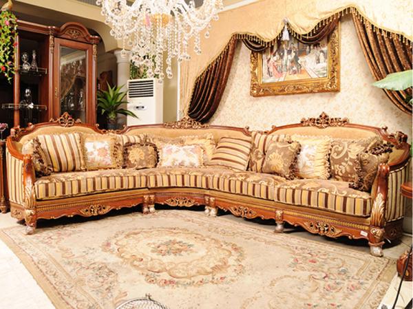 Gold Foil Royal Fabric Wooden Luxury Sofa Antique Baroque Style Couch 5 Years
