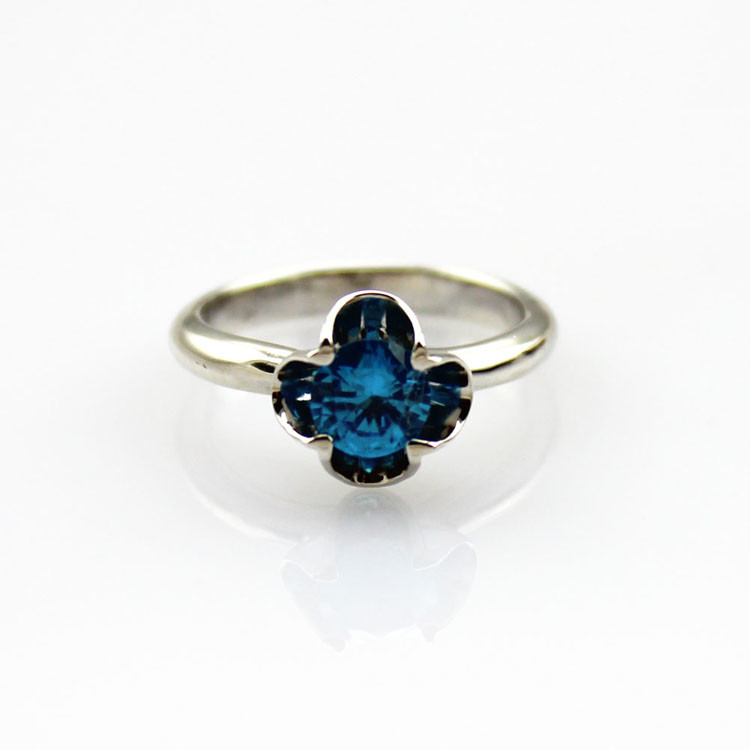 Sterling Silver Engagement Ring with Solitaire 6mm Created Blue Topaz(F88)