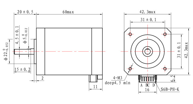 2.5A 1.1N.M NEMA 17 Stepper Motor 4 Lead 1.8 Degree Step 42 Motor