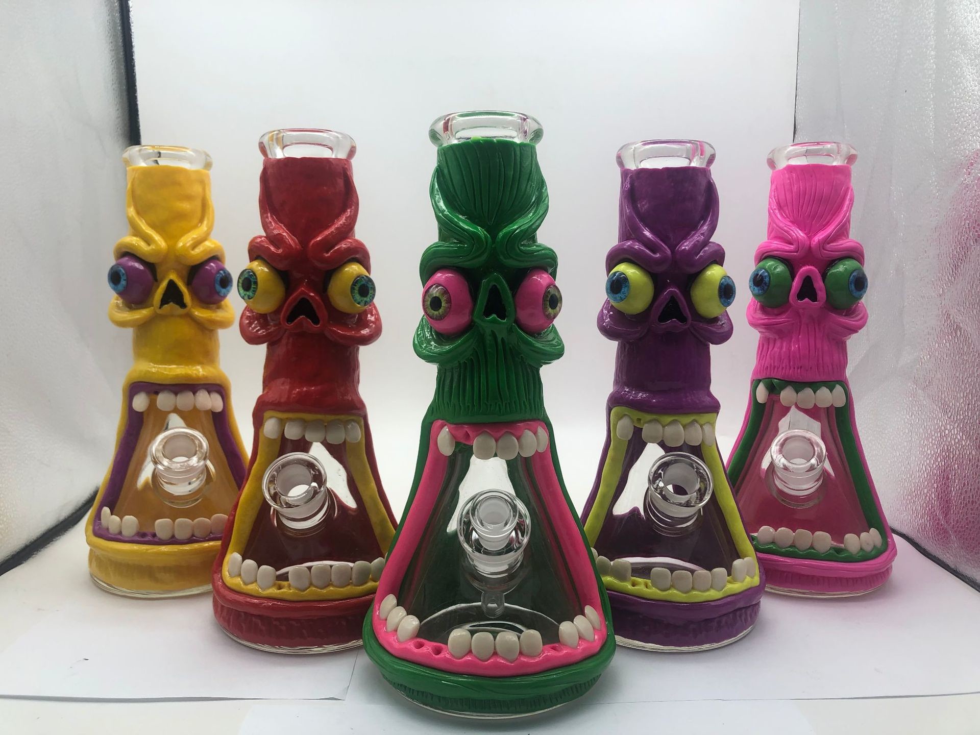 8 Inches 3D Hand Painting Monster Smoking Water Pipes Glass DAB Rigs