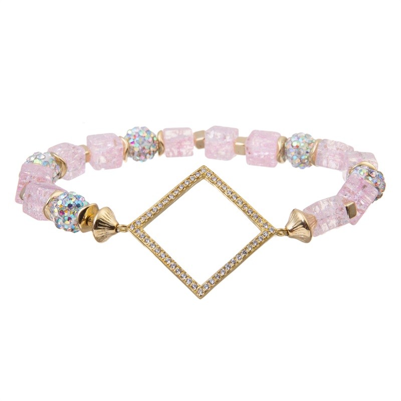Boho Style Shiny Pink Multi Layer Stackable Bracelet Set 6.5" For Women