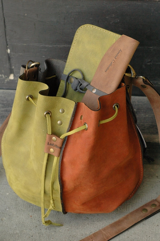 leather woman bag baggy shape Maja multicolor Ladybuq art design