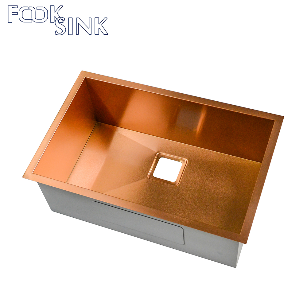 Handmade Gold Brass Single Bowl Kitchen Sink Undermount