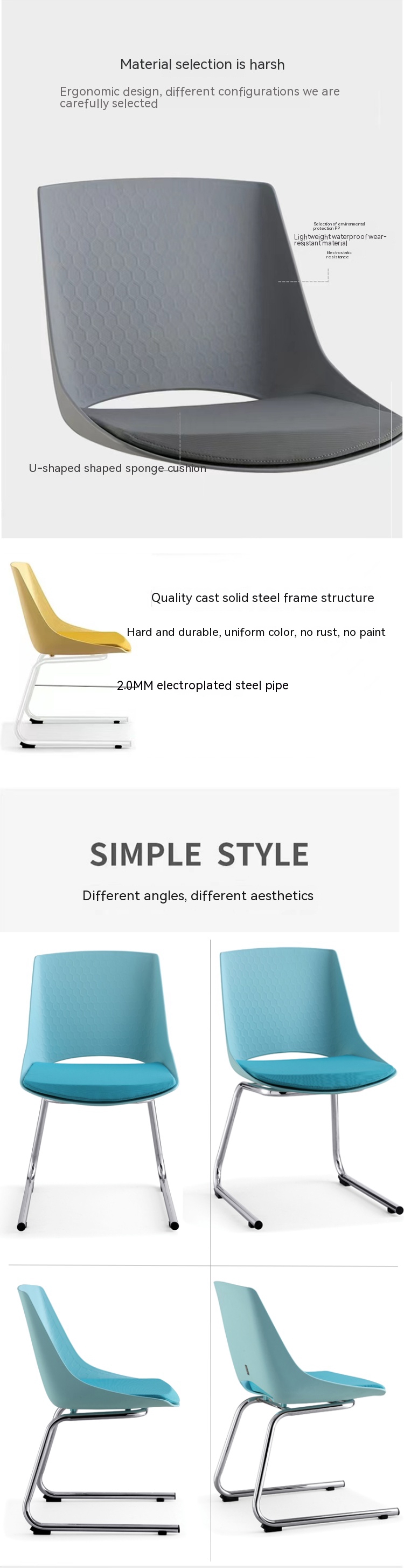 Office Sleigh Leg Modern Design Plastic Stackable Training Center Chairs for Learning