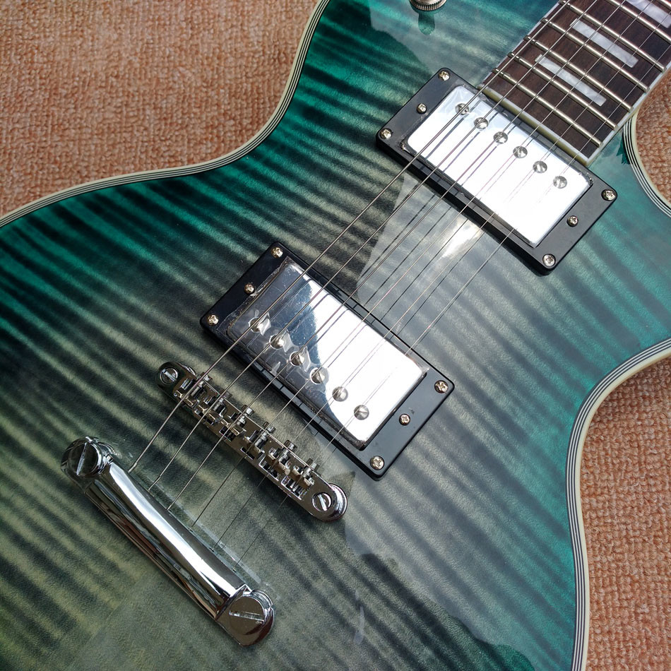 New style high-quality custom LP electric guitar, Green&blue Flame Maple Top Rosewood fingerboard electric guitar, free