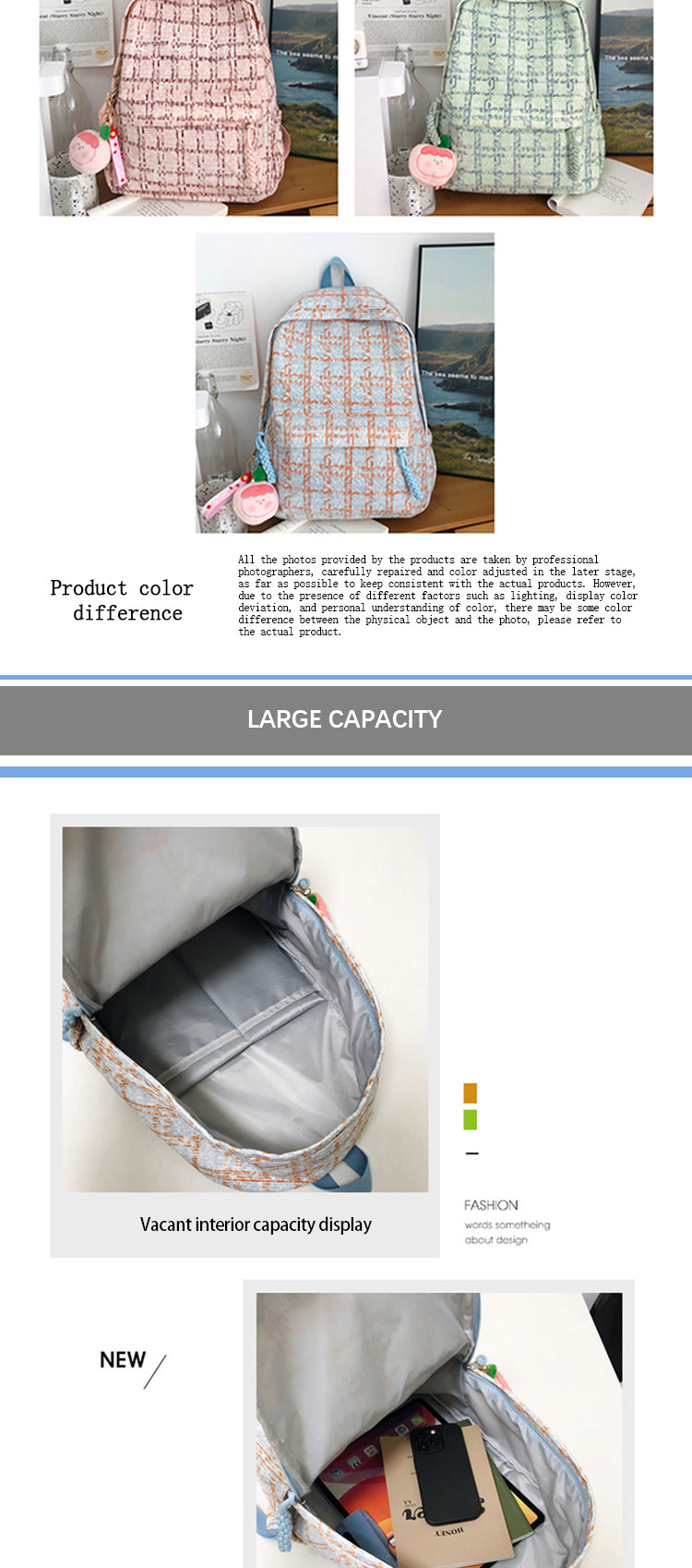 Korean Style Student Schoolbag Backpack , Kids Cute Book Bags Pack Multiple Color
