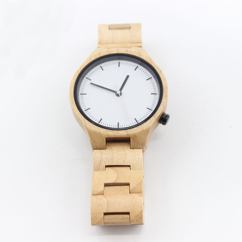 Quartz Maple Wooden Wrist Watch , Female Wooden Watches Light Yellow