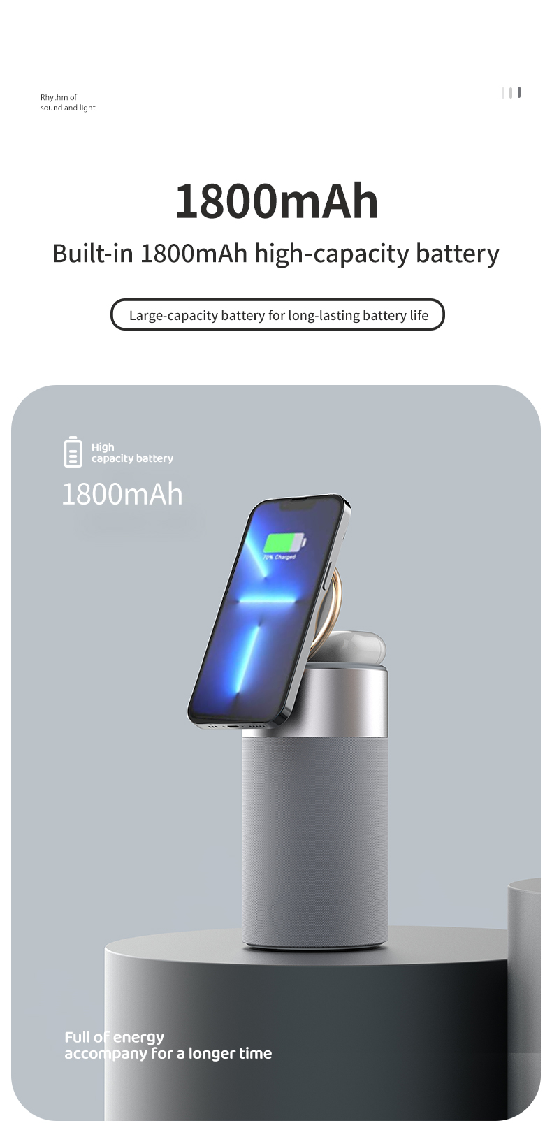 Type C Input 15W Fast Magnetic Wireless Charger with Speaker and Overcurrent Protection