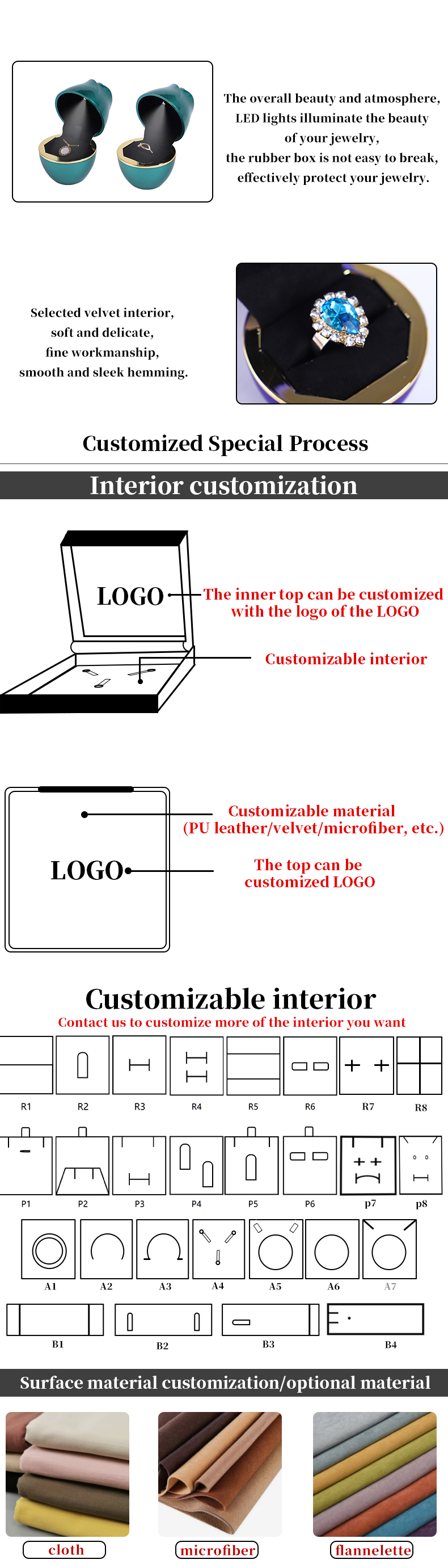 2022 Customized Size LED Light Jewelry Packaging Box for Necklace Pink Ring Bracelet