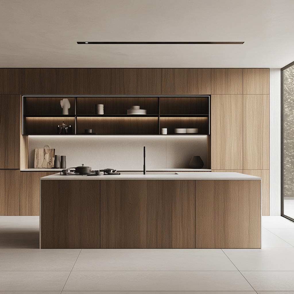 Custom Wood Grain Melamine Modern New Design Kitchen Cabinets For Apartment