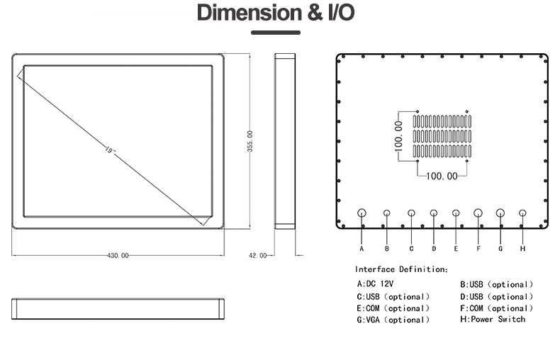 19" Embedded Touch Panel PC Aluminum Alloy Shell With 5 Wire Resistive Touch