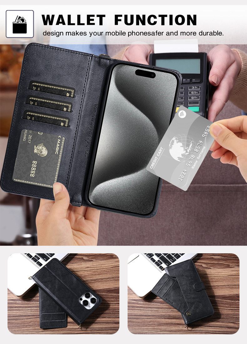PU Leather Phone Case Wallet Stand Card Holder For IPhone14 15 16 Pro Max