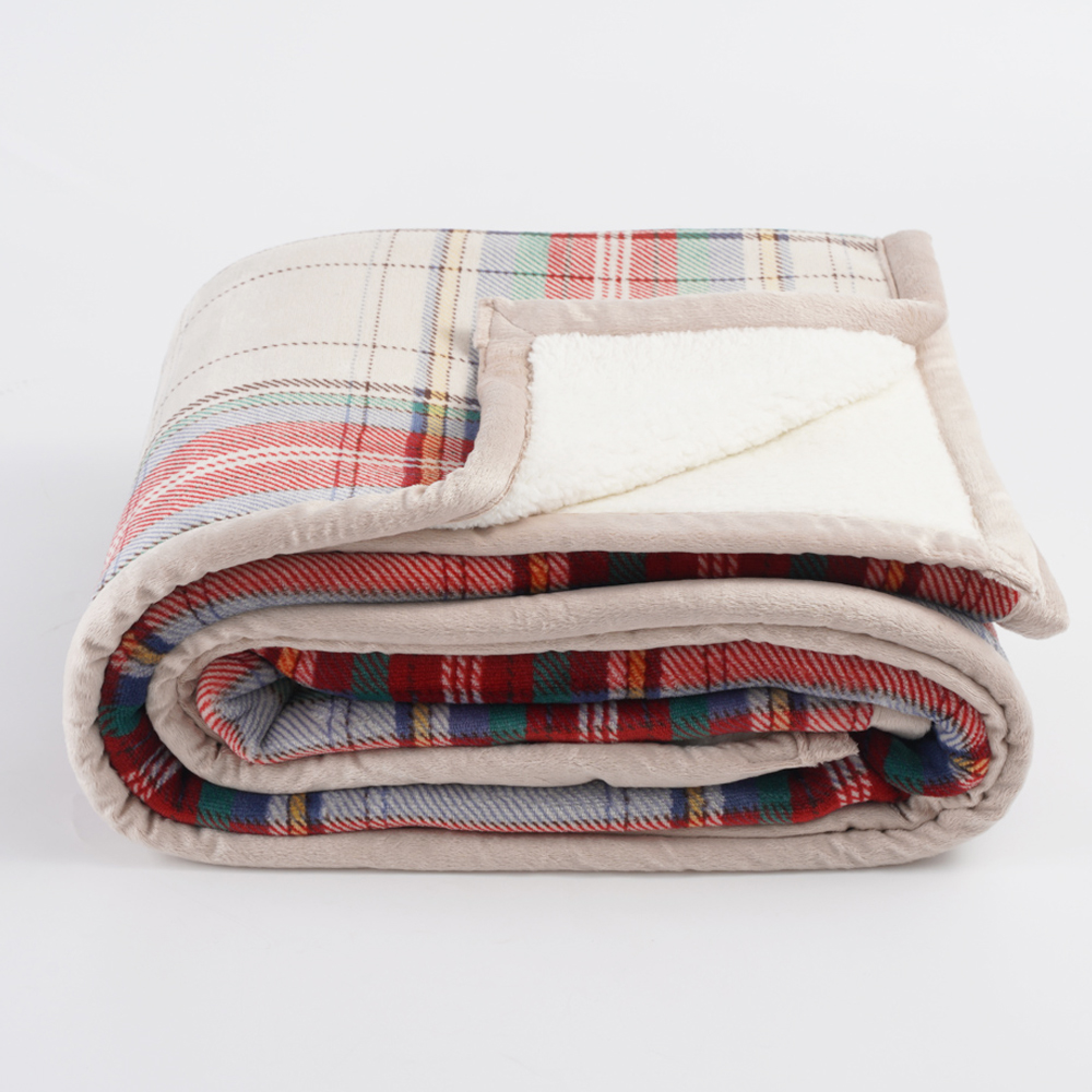 Christmas Tartan Flannel Blanket Sets Sustainable Plaid Sofa with Custom Advantage