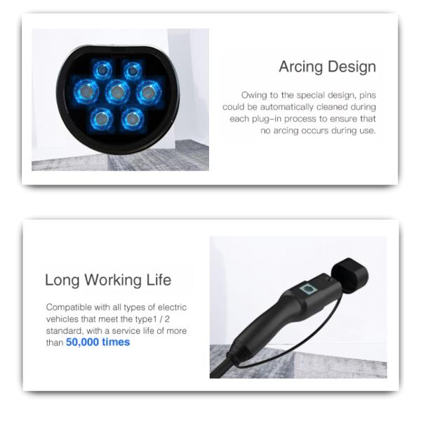 UL94-V0 Flame Class 16A-32A Type 1 to Type 2 EV Charging Cable for Electric Vehicles