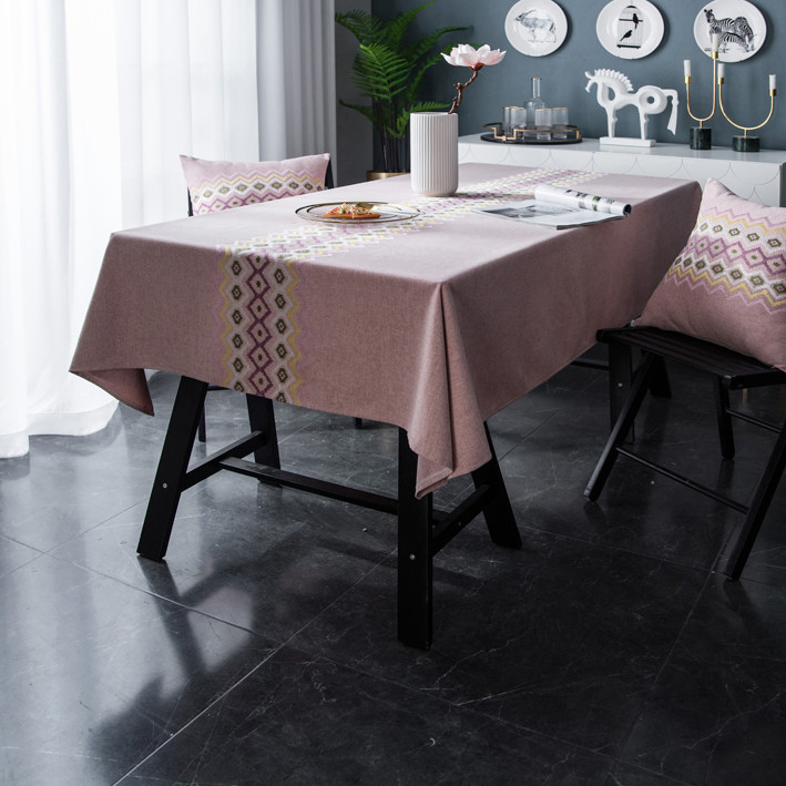 Ribbon Luxury Table Linens Cotton Linen Embroidery Fabric Cover Tablecloth