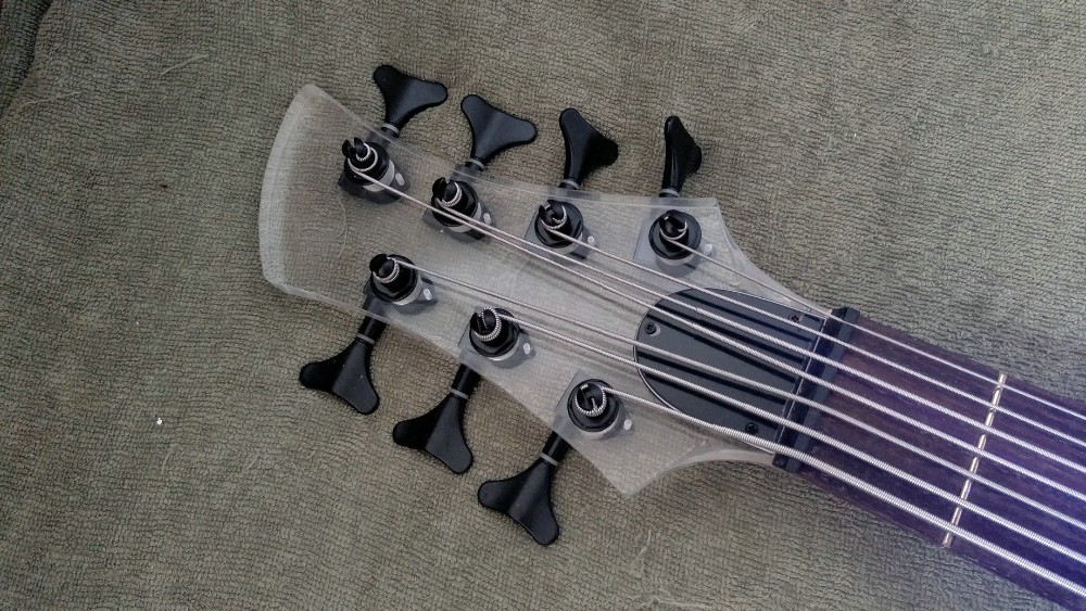 7 Strings Bass Guitar Limited Edition Clear Acrylic Body Rosewood fingerboard inlay Blue LED lamp Electric Bass Guitar