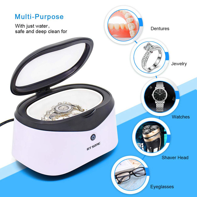 GT SONIC Mini Manual Ultrasonic Jewelry Cleaner 600ml Household 5 Minutes Auto Shutoff