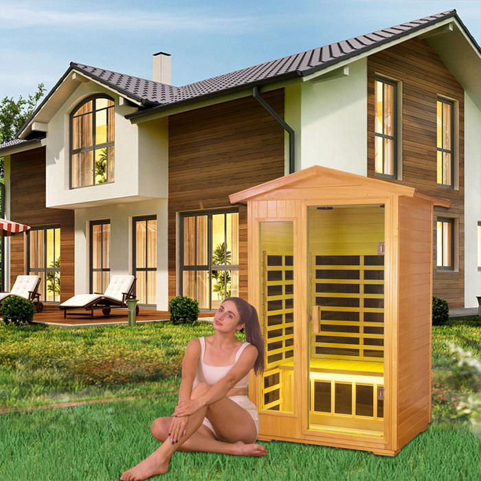 Solid Wood Infrared Sauna Room 2 Person Outdoor Steam Room For Wellness