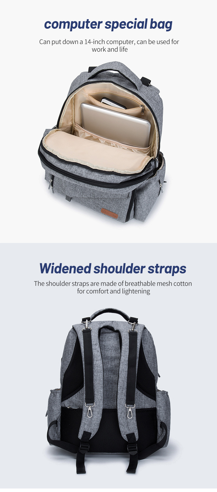 Maternity Diaper Bag Backpack With USB Interface 11.4*7.5*17.7inch