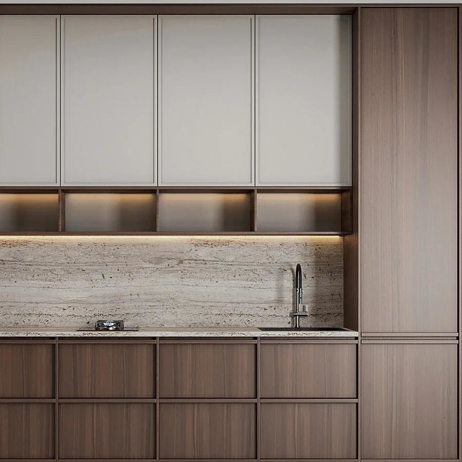 Antique Ash Solid Wood Assembled Kitchen Cabinet Frame-line Door Panel Wood Veneer Kitchen Cabinet