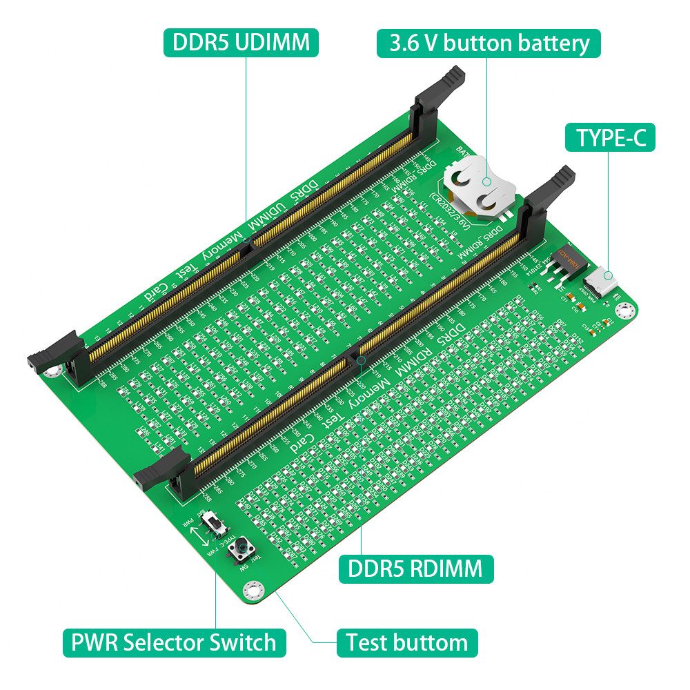 DDR5 RDIMM / UDIMM Memory Tester With Long Latch, Desktop Computer DDR5 Memory Test Card