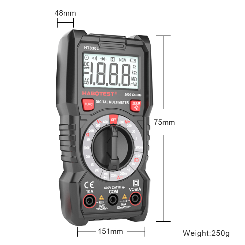 HT113C Capacitance Test Multimeter , NCV Live Wire TRMS 6000 Count Multimeter