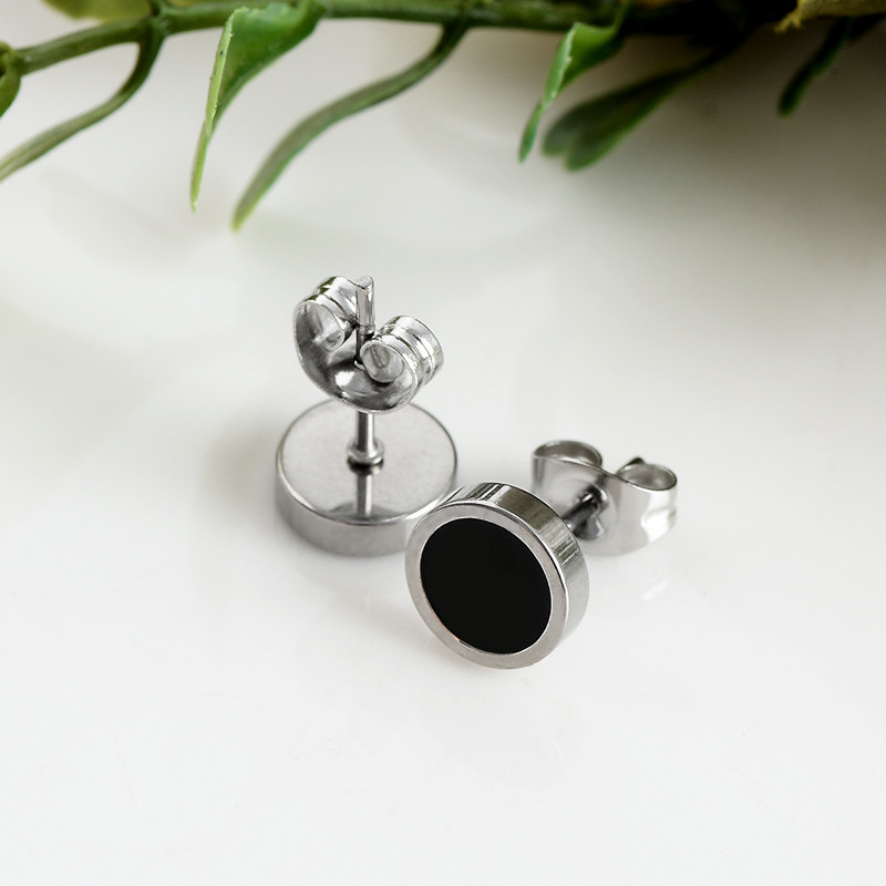Titanium steel oil unilateral round dumbbell Style stud earrings for women men lover couples Jewelry Gifts 6mm-12mm