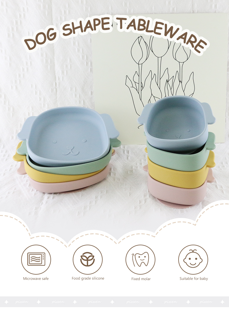 Dog Shape Toddler Silicone Plates Food Grade Non Toxic Eco Friendly