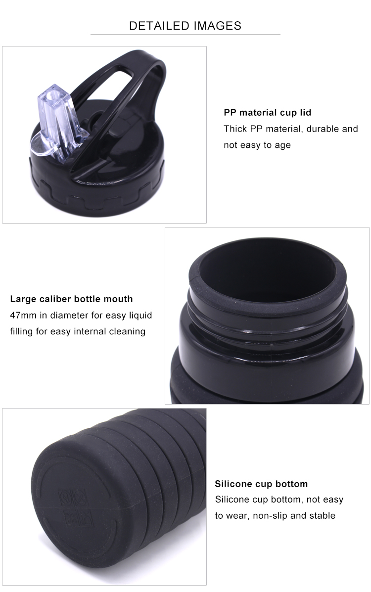 550ML Sample Free Private Label Collapsible Silicone Water Bottle