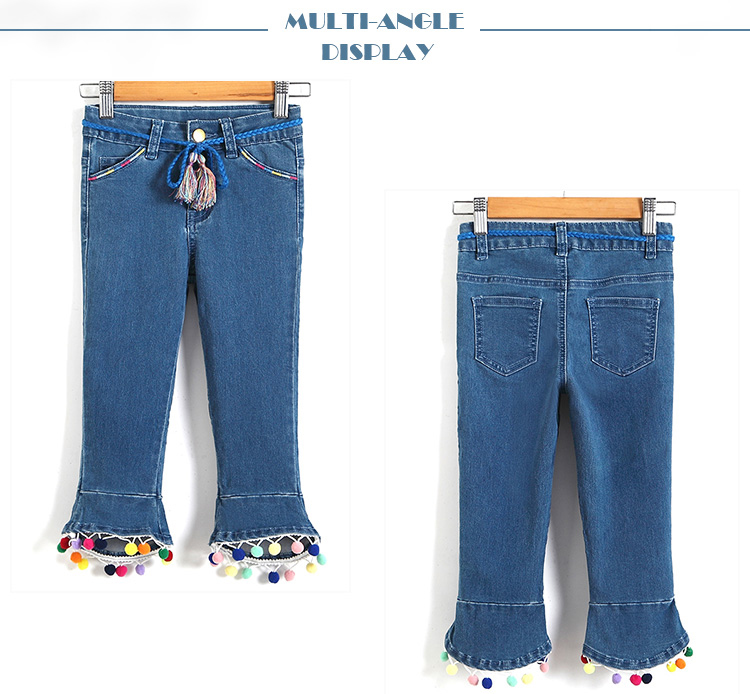 Light Blue Kids Denim Clothes Adjustable Waist Bell Bottom Pants For Little Girls